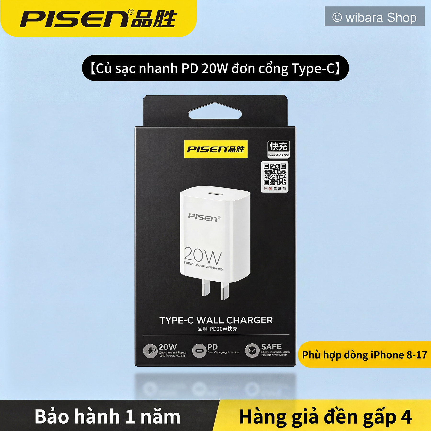 Củ Sạc Nhanh Pisen PD 20W Đơn Cổng Type C - Sạc Nhanh An Toàn