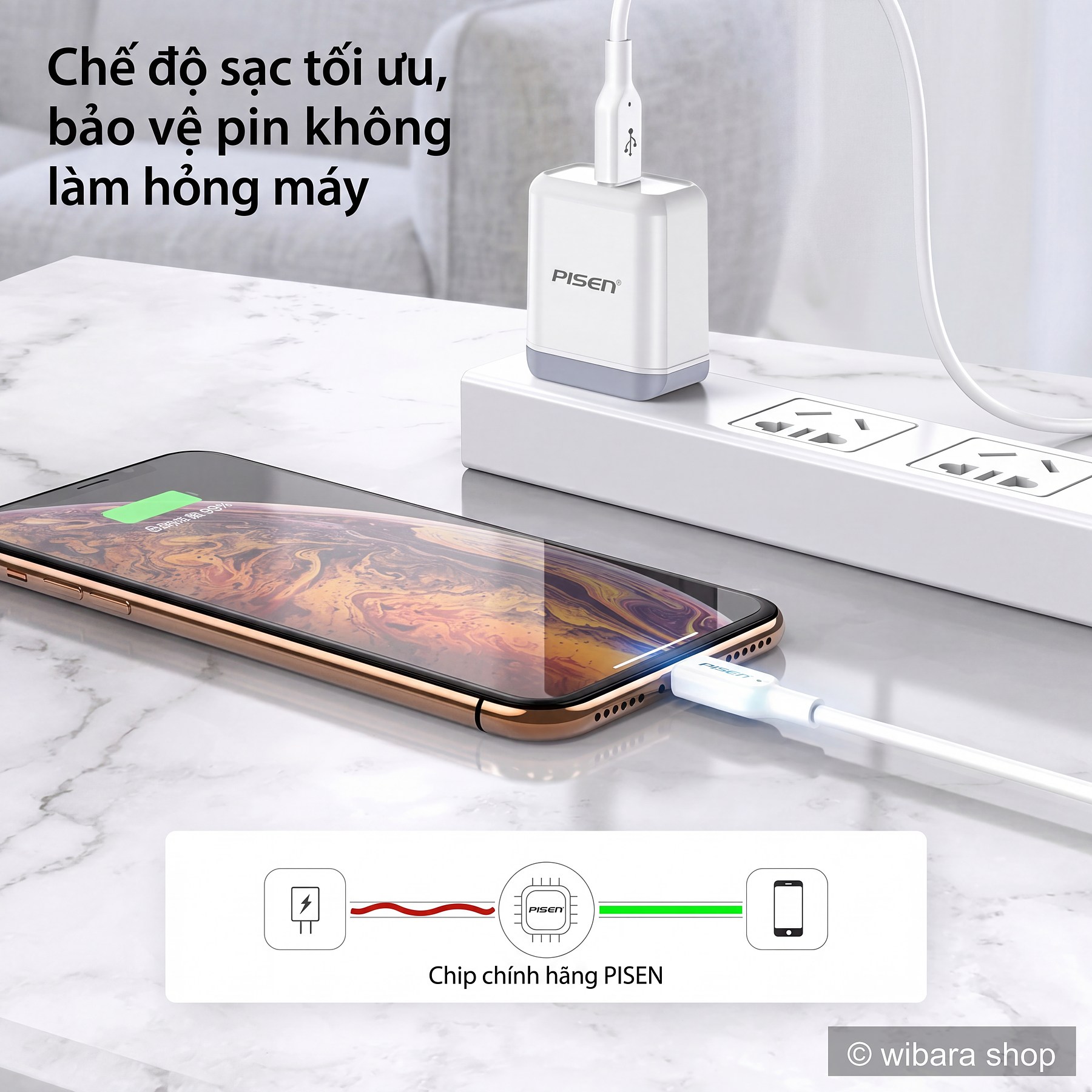 Bộ Sạc Nhanh PISEN Bảo Vệ Pin Điện Thoại