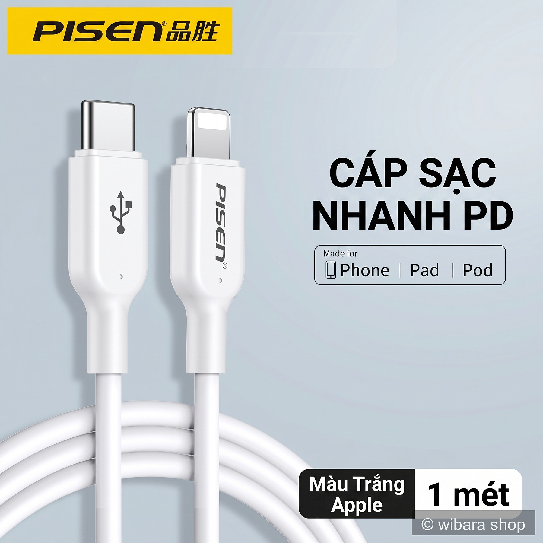 Cáp Sạc Nhanh PD Pisen Cho iPhone, iPad, iPod - Sạc Nhanh An Toàn