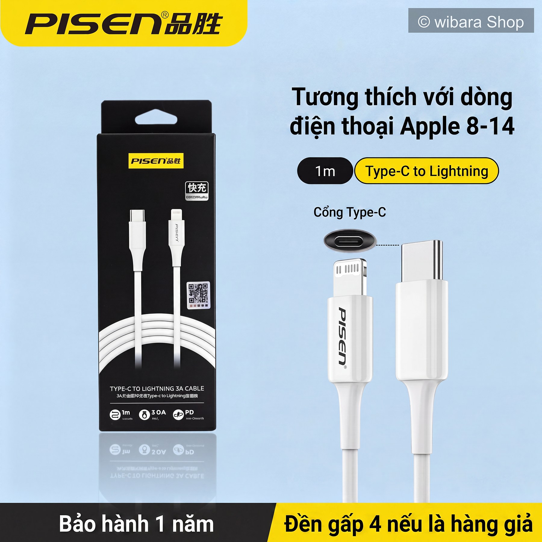 Dây Cáp PISEN Type C Sang Lightning Cho iPhone