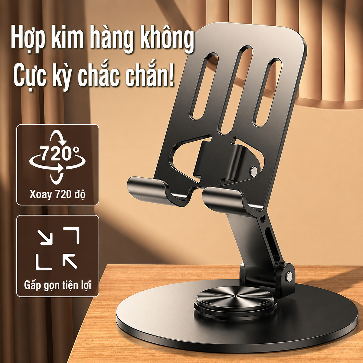 Đế Đặt Điện Thoại Gấp Gọn Xoay 720 Độ - Chất Liệu Hợp Kim Nhôm