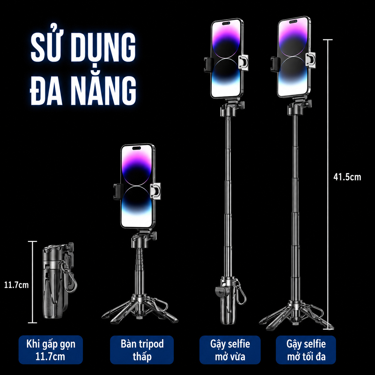 Đế tự động xoay gậy selfie đa năng cho điện thoại
