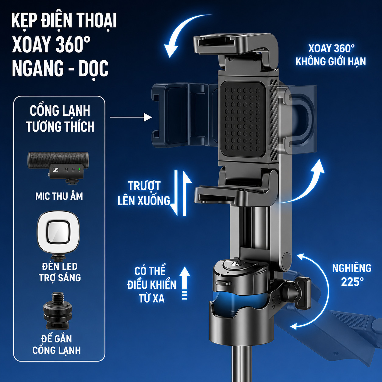 Kẹp Điện Thoại Xoay 360 Độ Ngang Dọc - Phụ Kiện Quay Phim